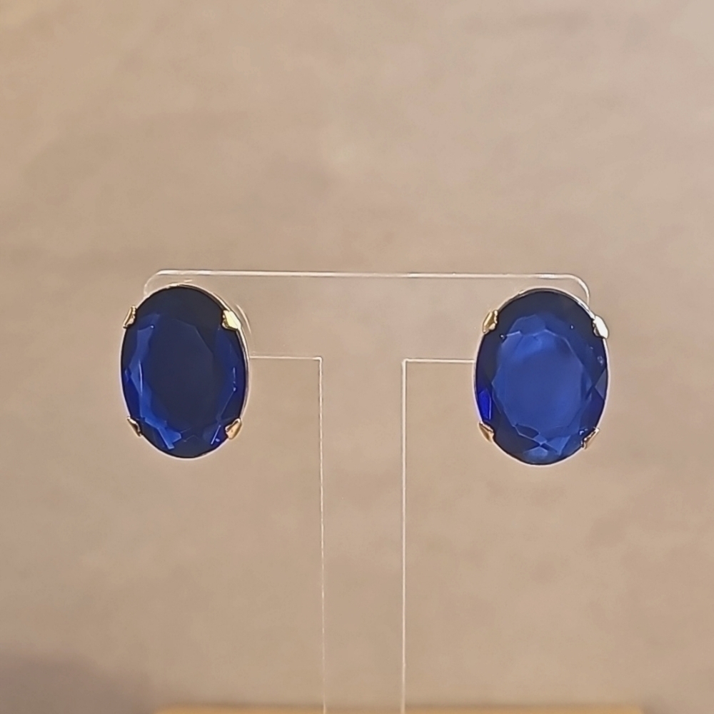 Blue simulated sapphire oval stud earrings, vintage